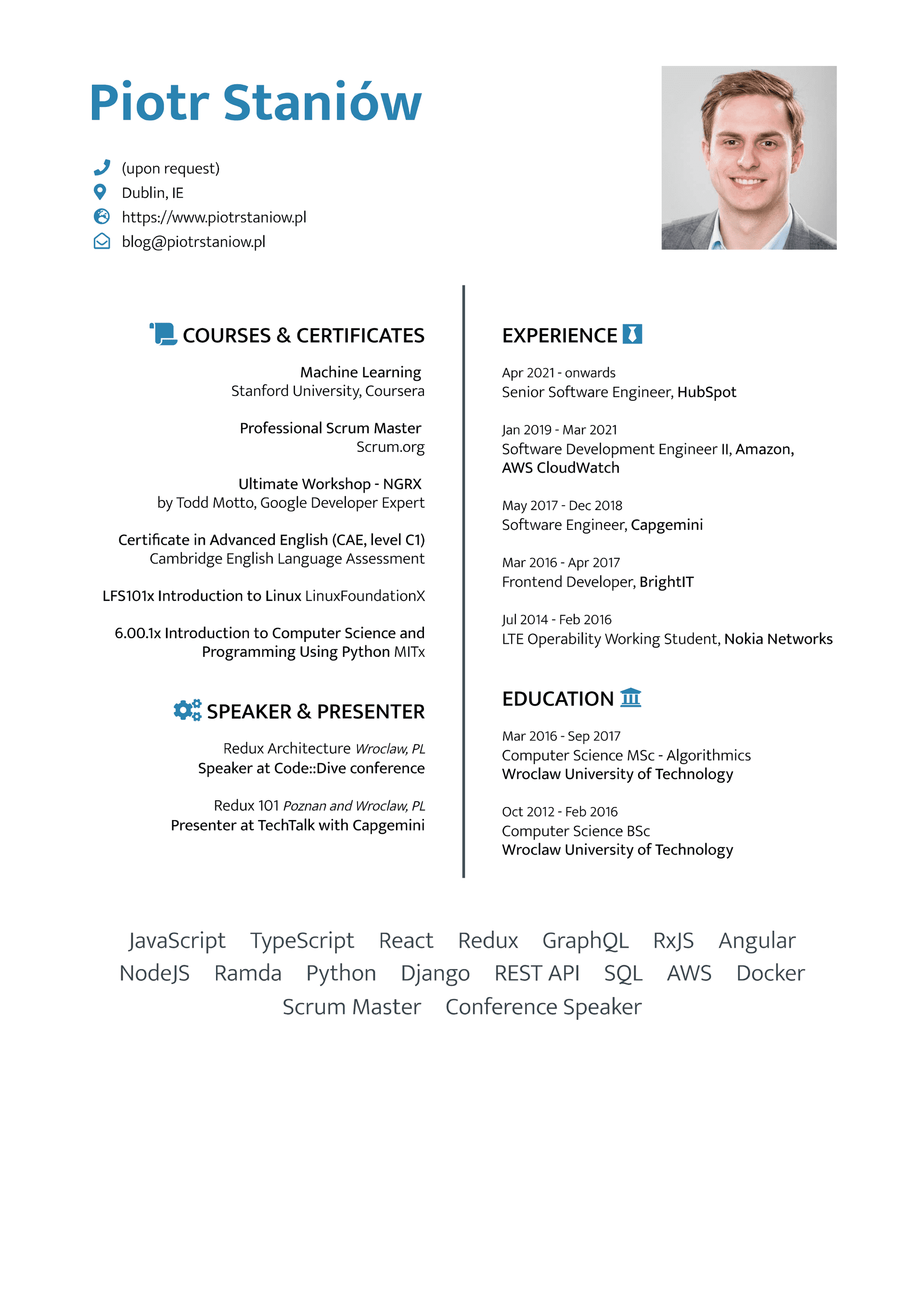 Image of the resume - Download PDF button is available